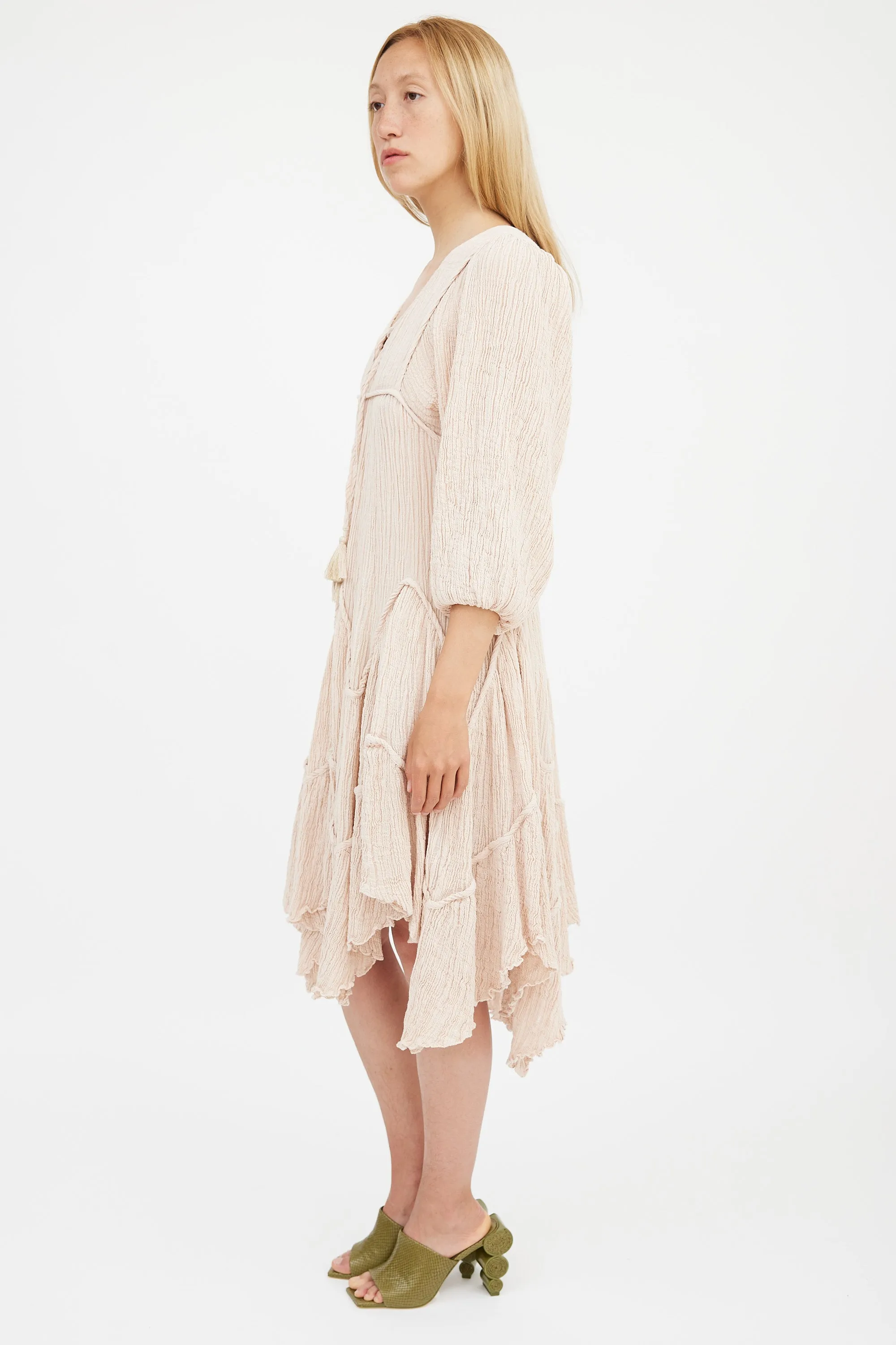 Beige Tiered Crinkle Bayou Dress