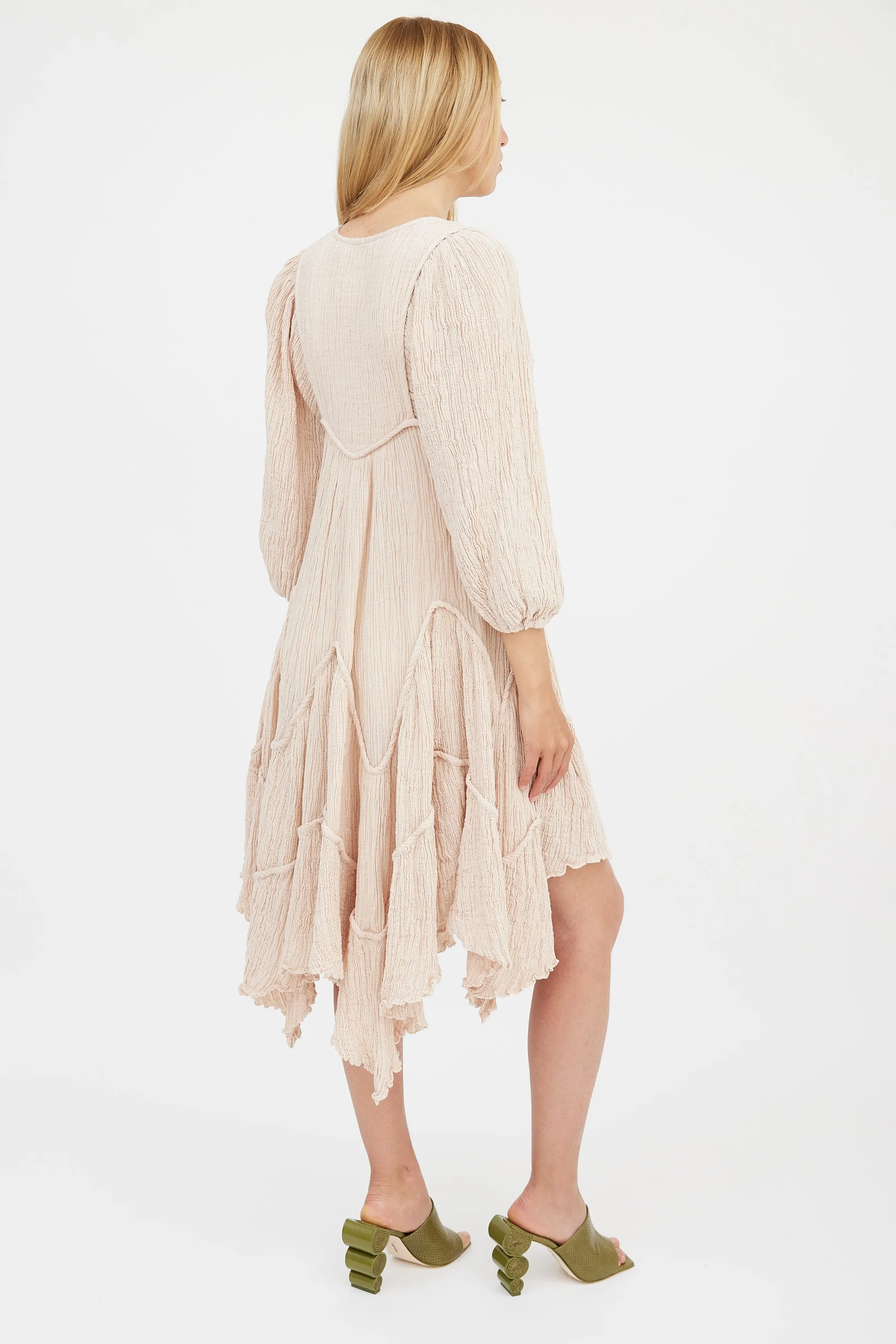 Beige Tiered Crinkle Bayou Dress