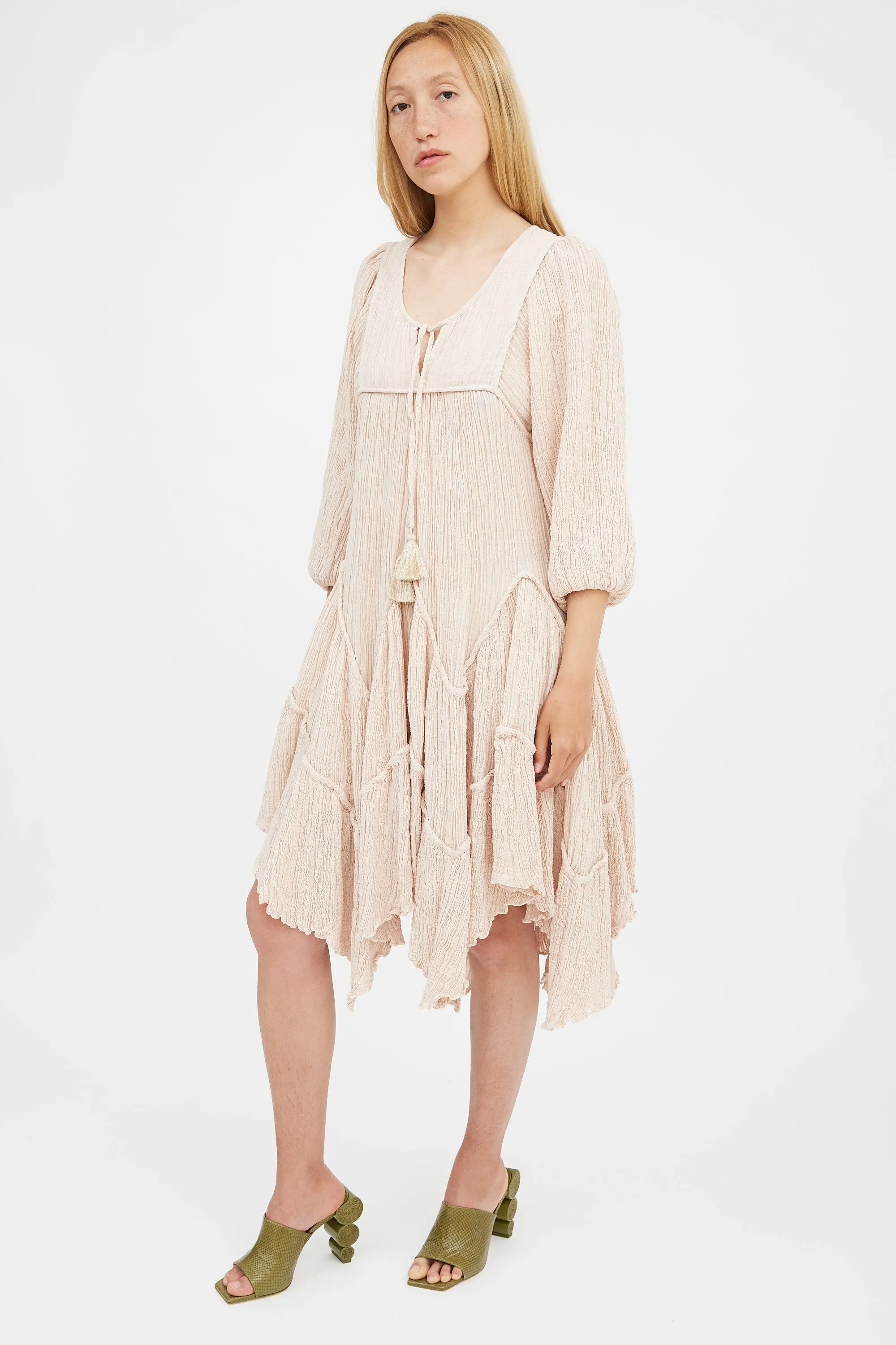 Beige Tiered Crinkle Bayou Dress