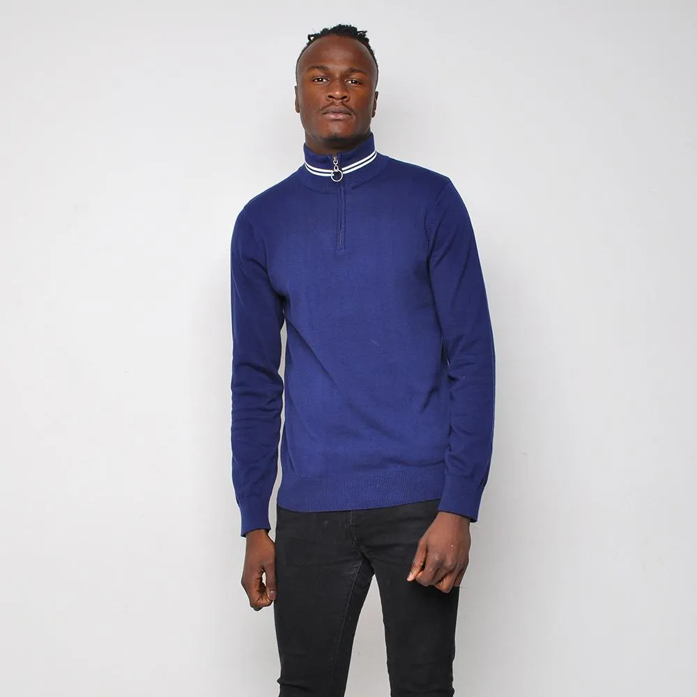 Bellfield - 1/4 Zip Up - Mens Jumper - Blue