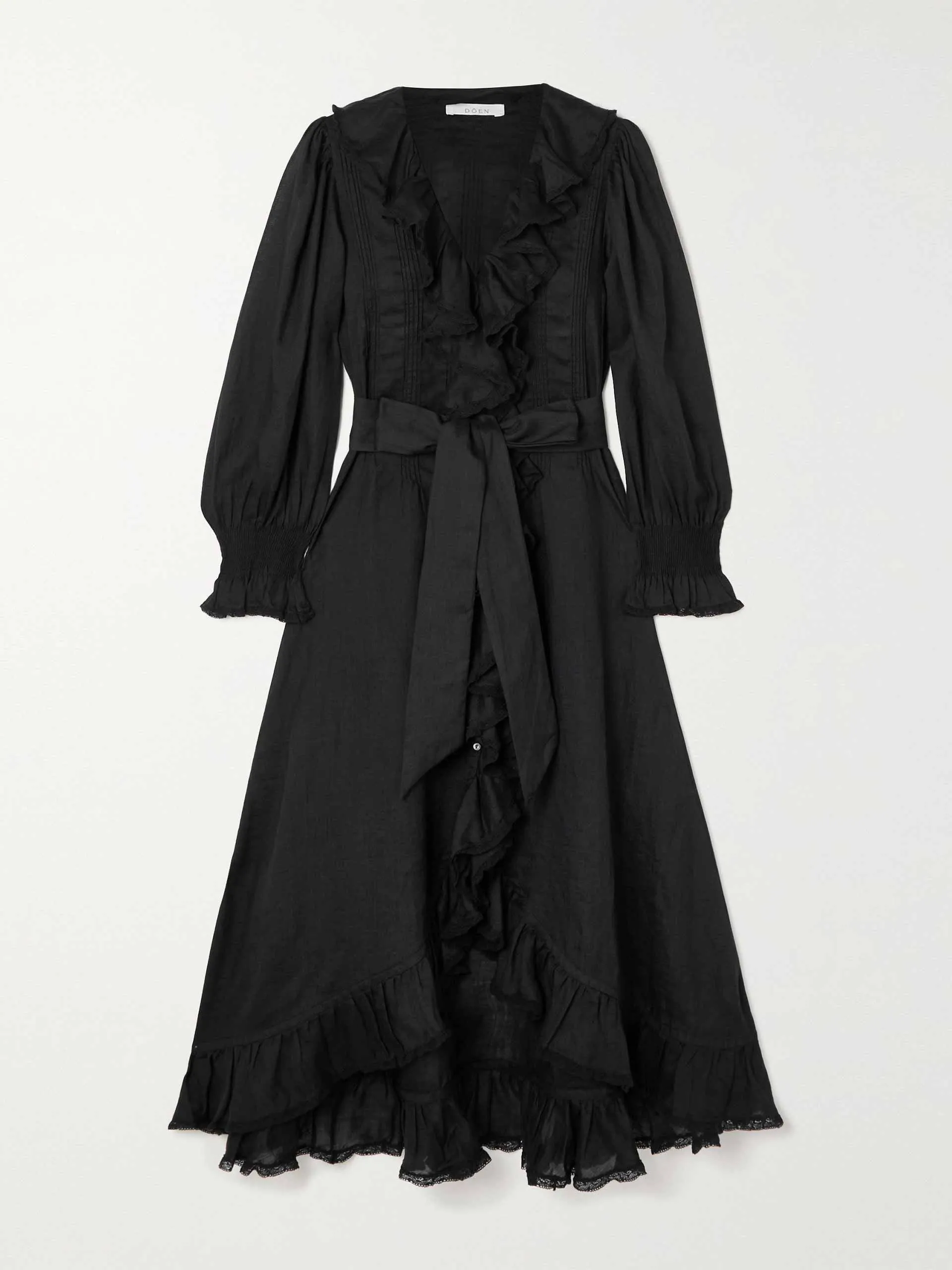 Belted ruffled midi dress