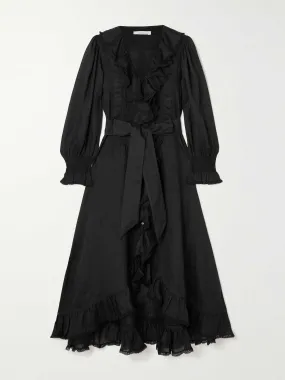 Belted ruffled midi dress