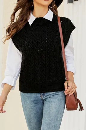 Black Chevron Knit Sleeves Pullover Vest
