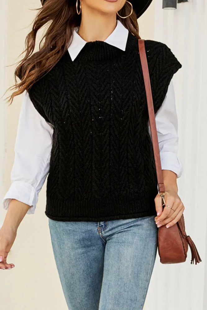 Black Chevron Knit Sleeves Pullover Vest