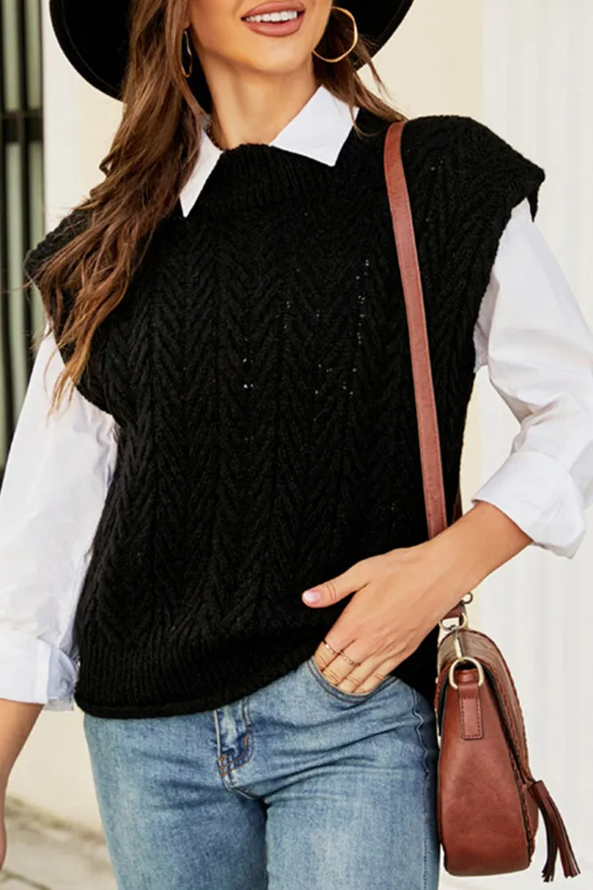 Black Chevron Knit Sleeves Pullover Vest