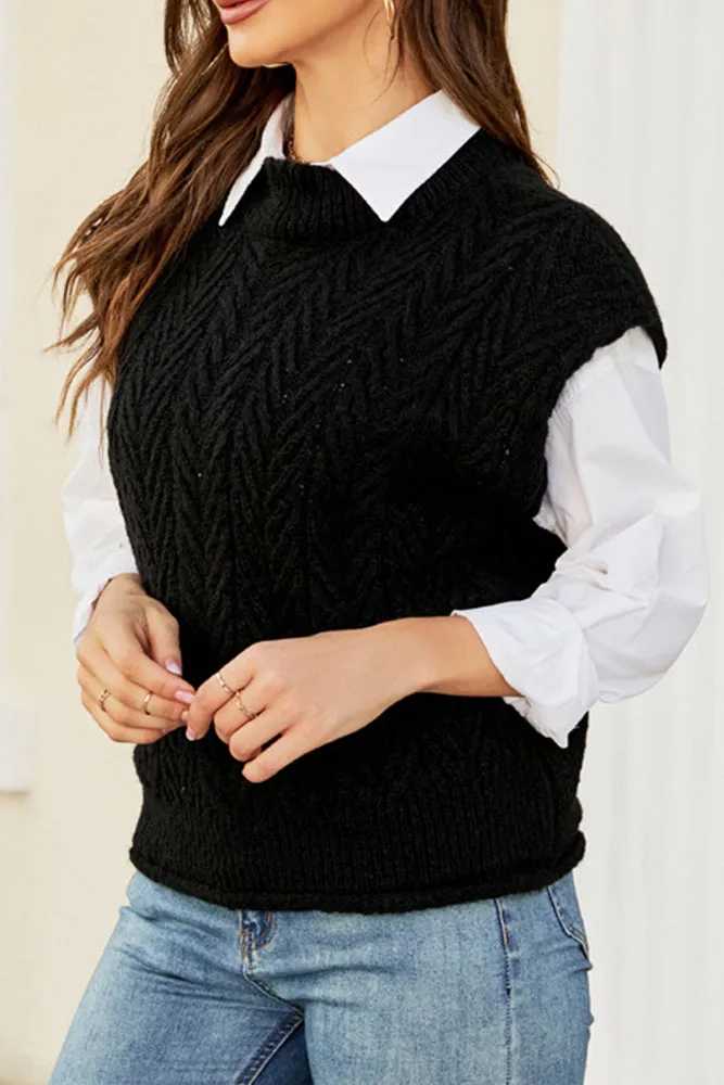 Black Chevron Knit Sleeves Pullover Vest