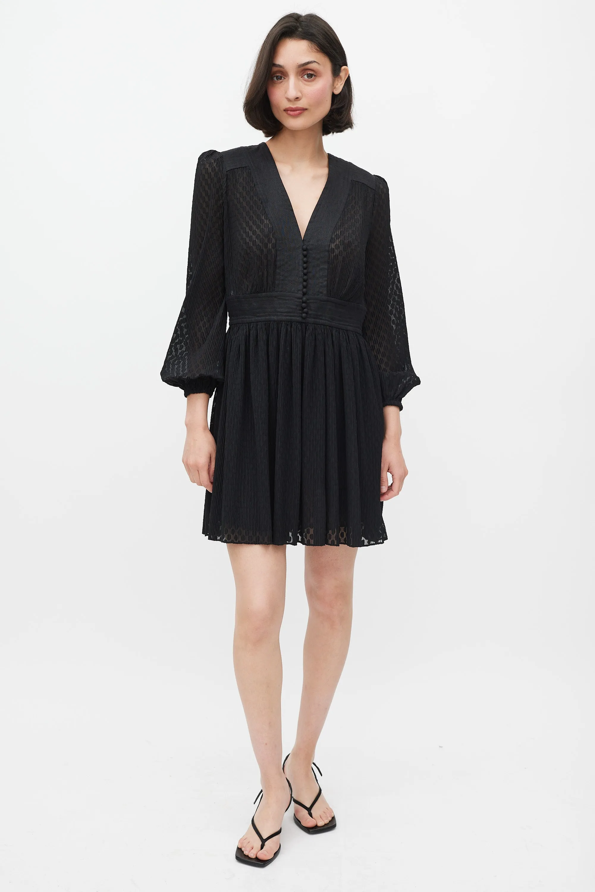 Black Polka Dot Fil Coupé V-Neck Dress