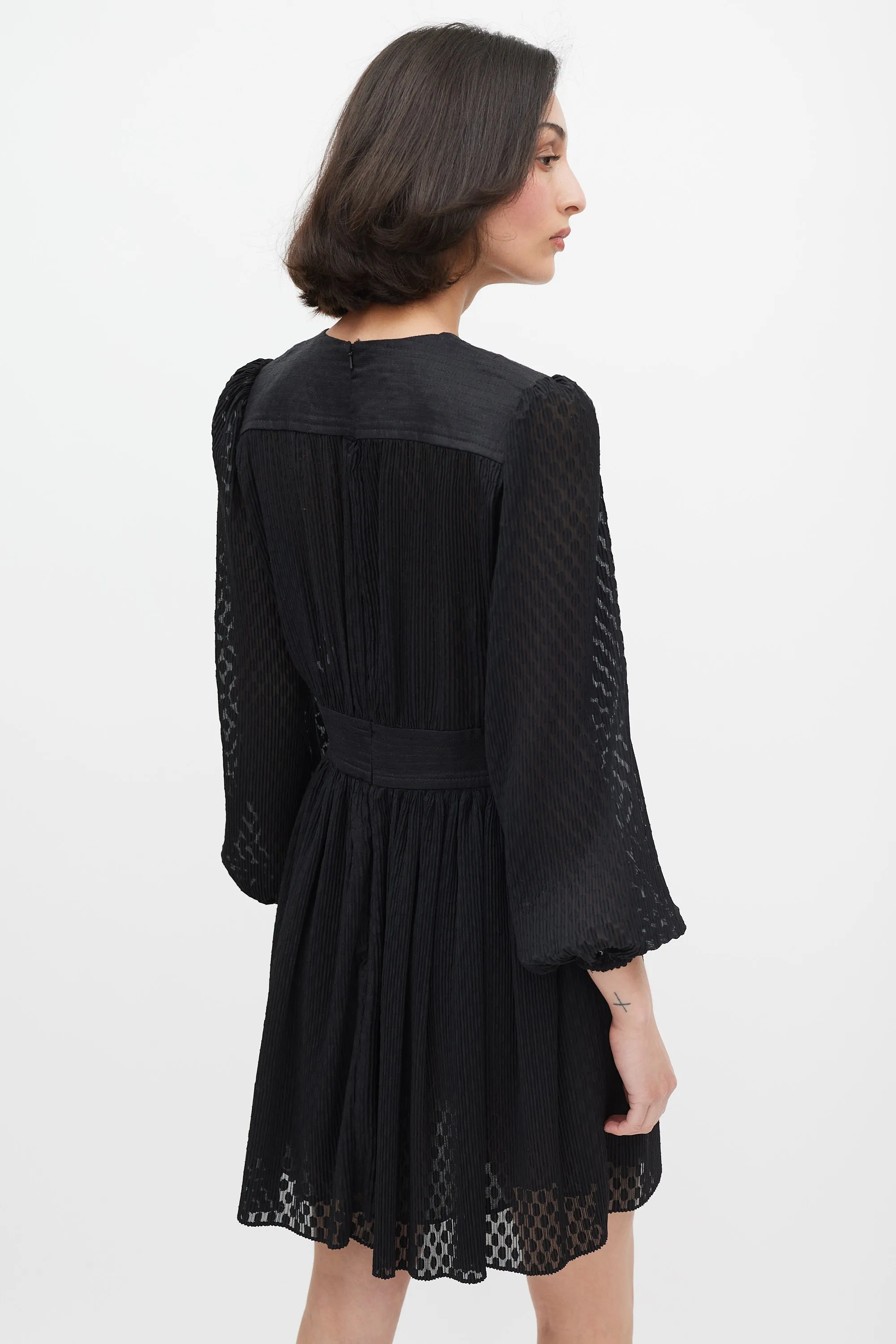 Black Polka Dot Fil Coupé V-Neck Dress