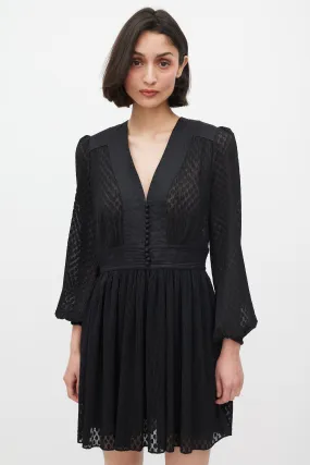 Black Polka Dot Fil Coupé V-Neck Dress