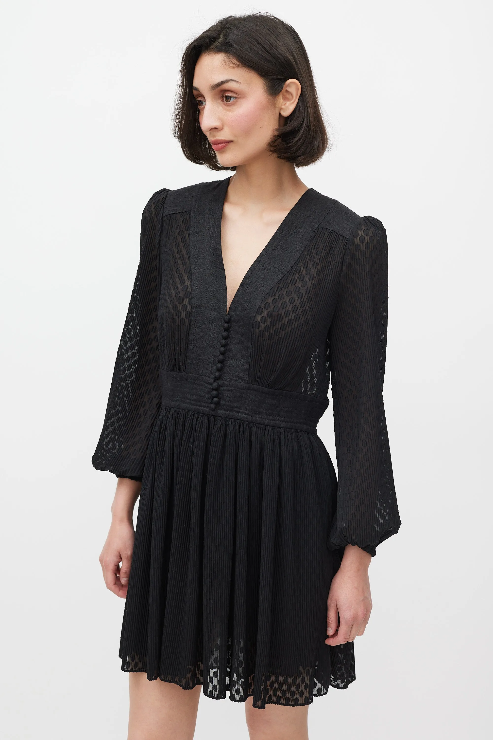 Black Polka Dot Fil Coupé V-Neck Dress