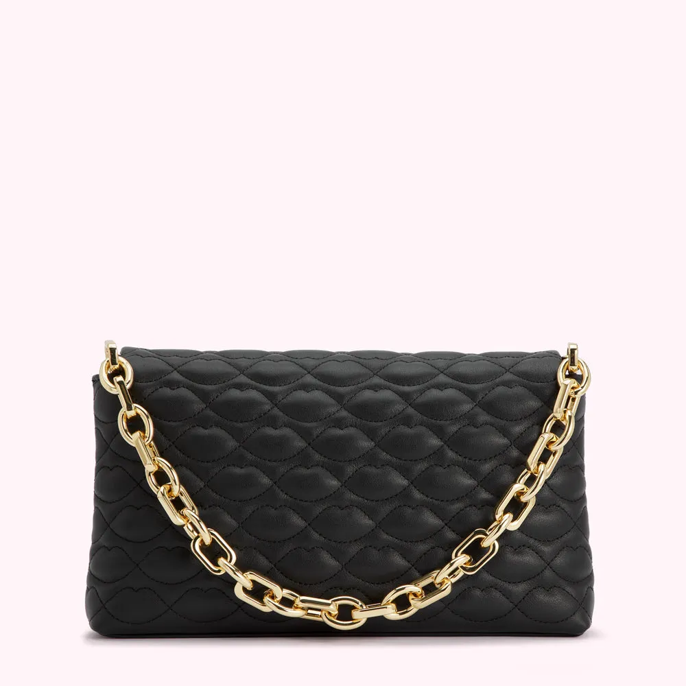 BLACK QUILTED LIPS TARA CLUTCH BAG