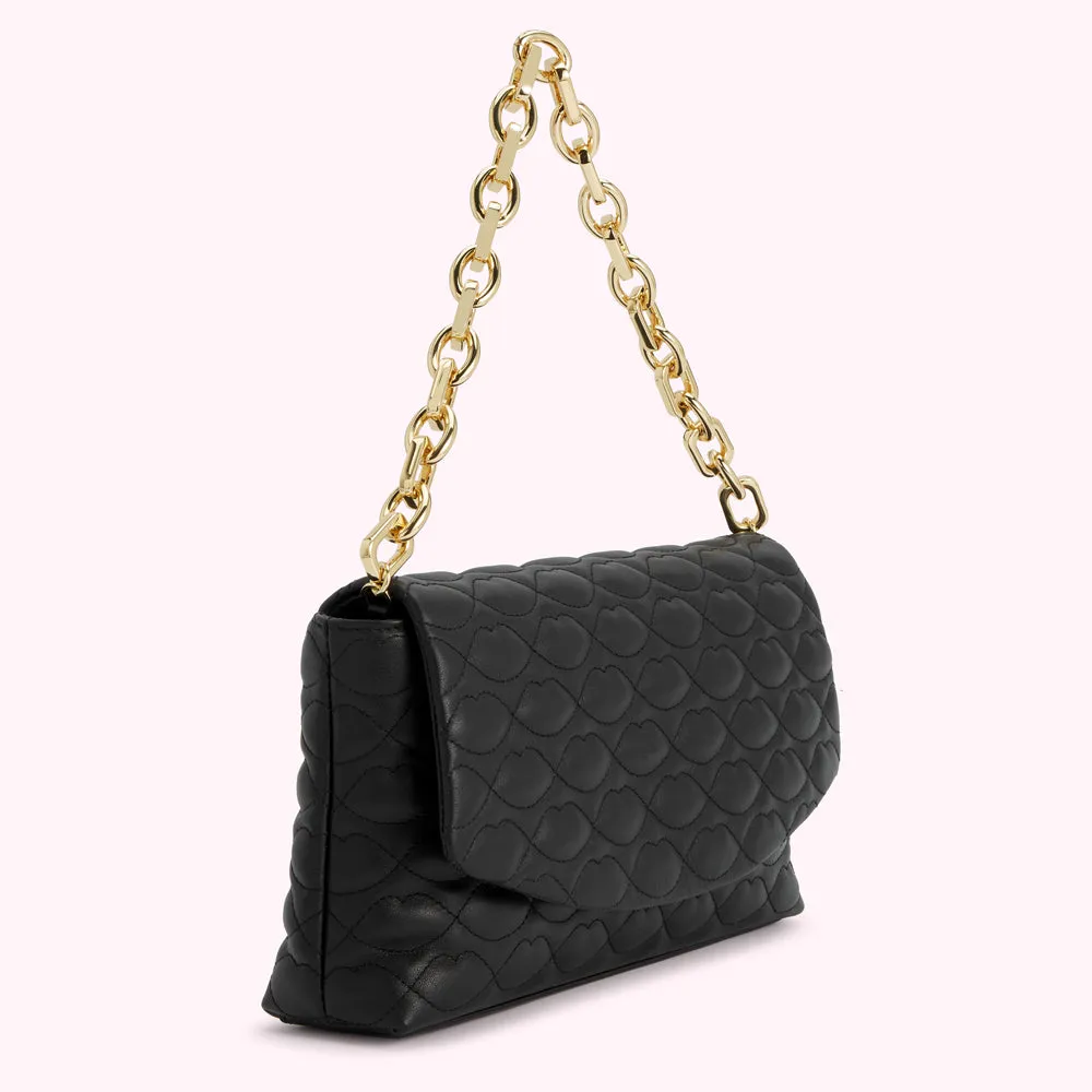 BLACK QUILTED LIPS TARA CLUTCH BAG