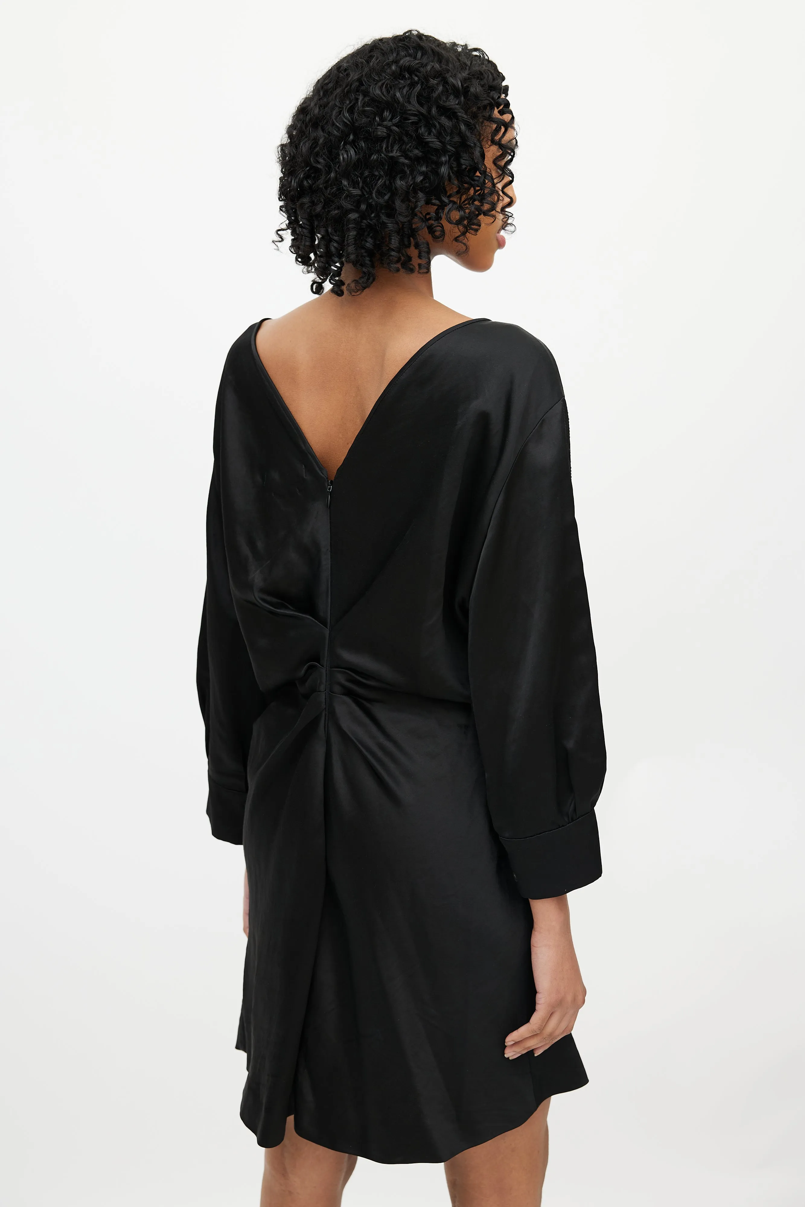Black Satin Ruched Dress