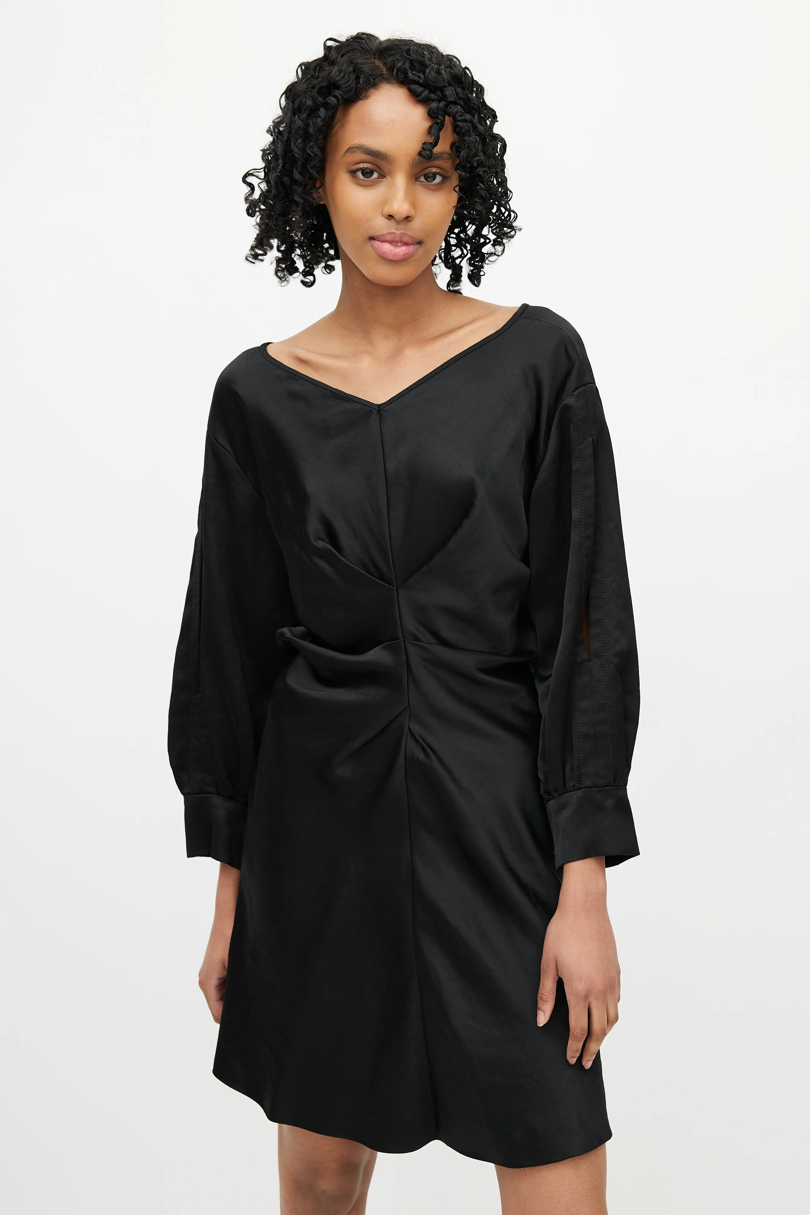 Black Satin Ruched Dress