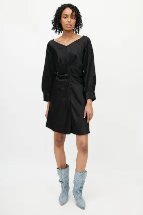 Black Satin Ruched Dress