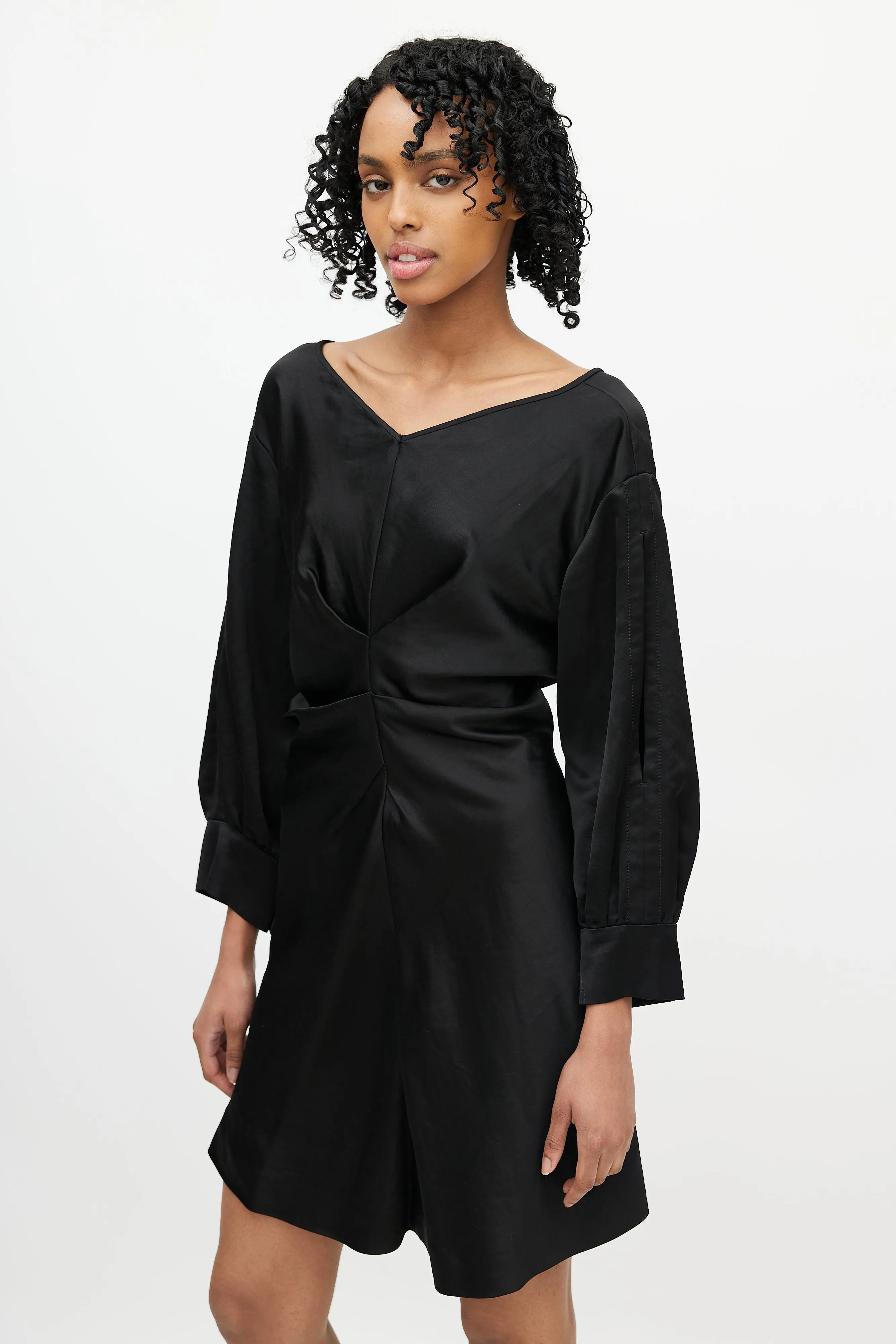 Black Satin Ruched Dress