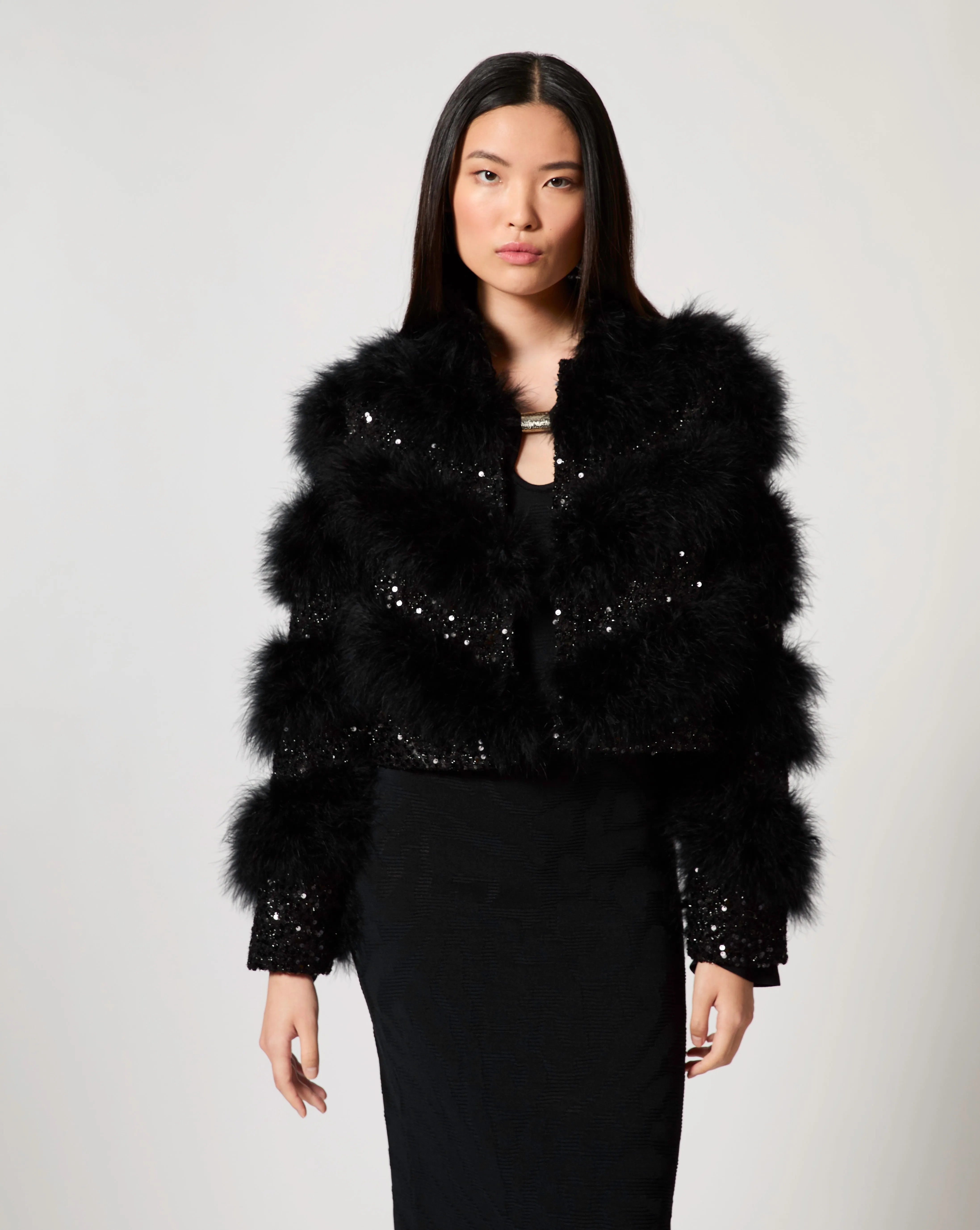 Blair Sparkle Tweed & Maribou Feather Jacket