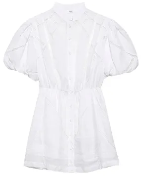 Blanc Inset Lace Puff Sleeve Dress