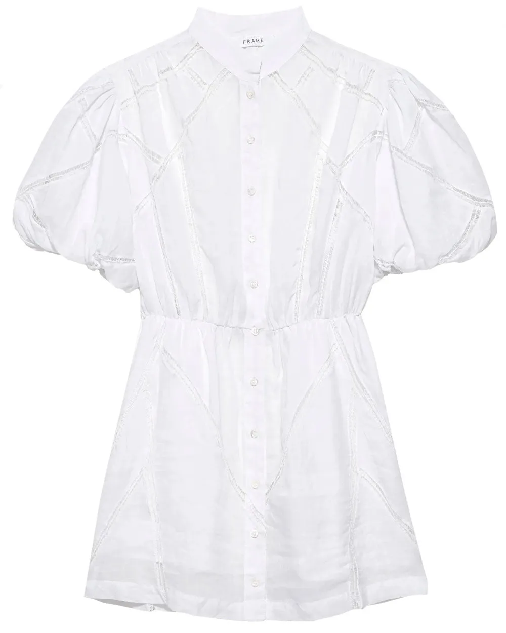 Blanc Inset Lace Puff Sleeve Dress