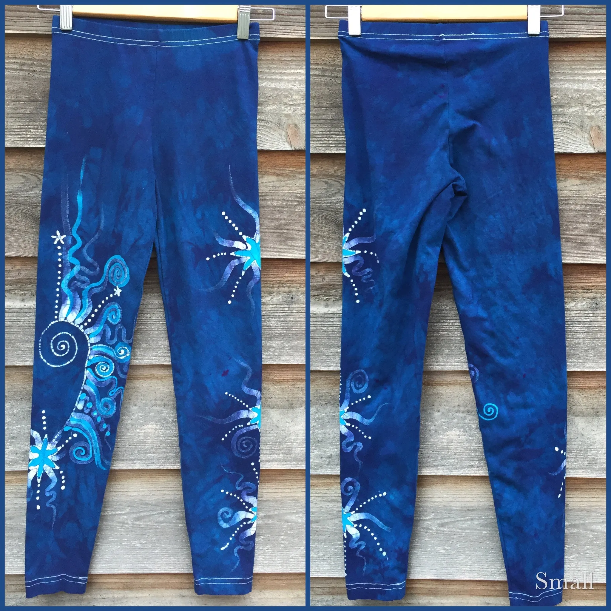 Blue on Blue Star Batik Leggings