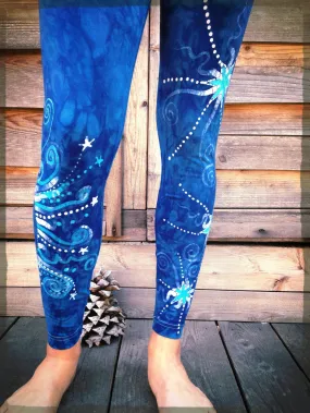 Blue on Blue Star Batik Leggings