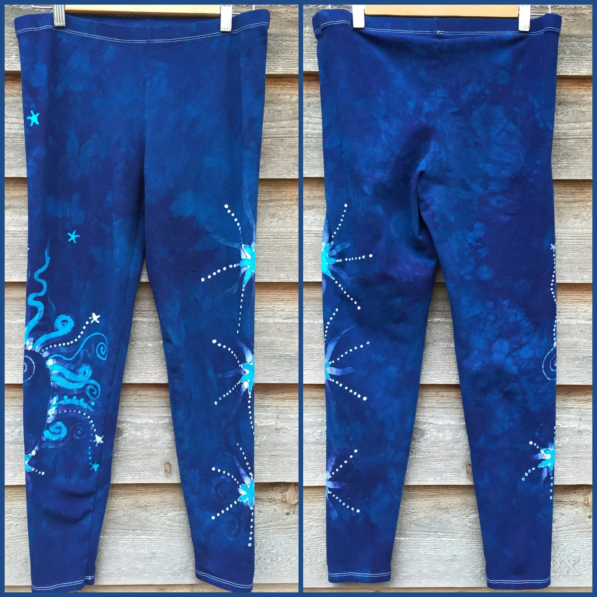 Blue on Blue Star Batik Leggings