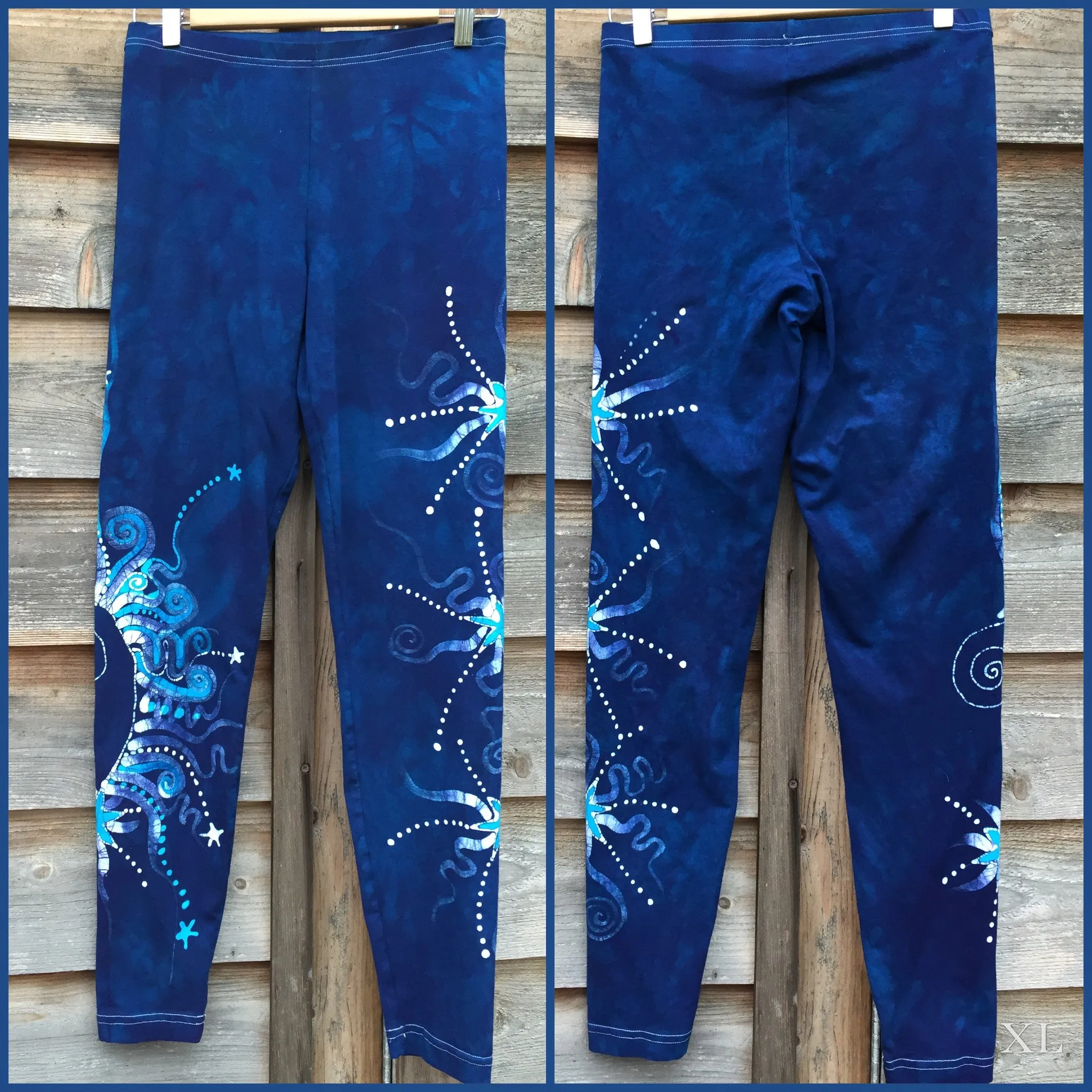 Blue on Blue Star Batik Leggings