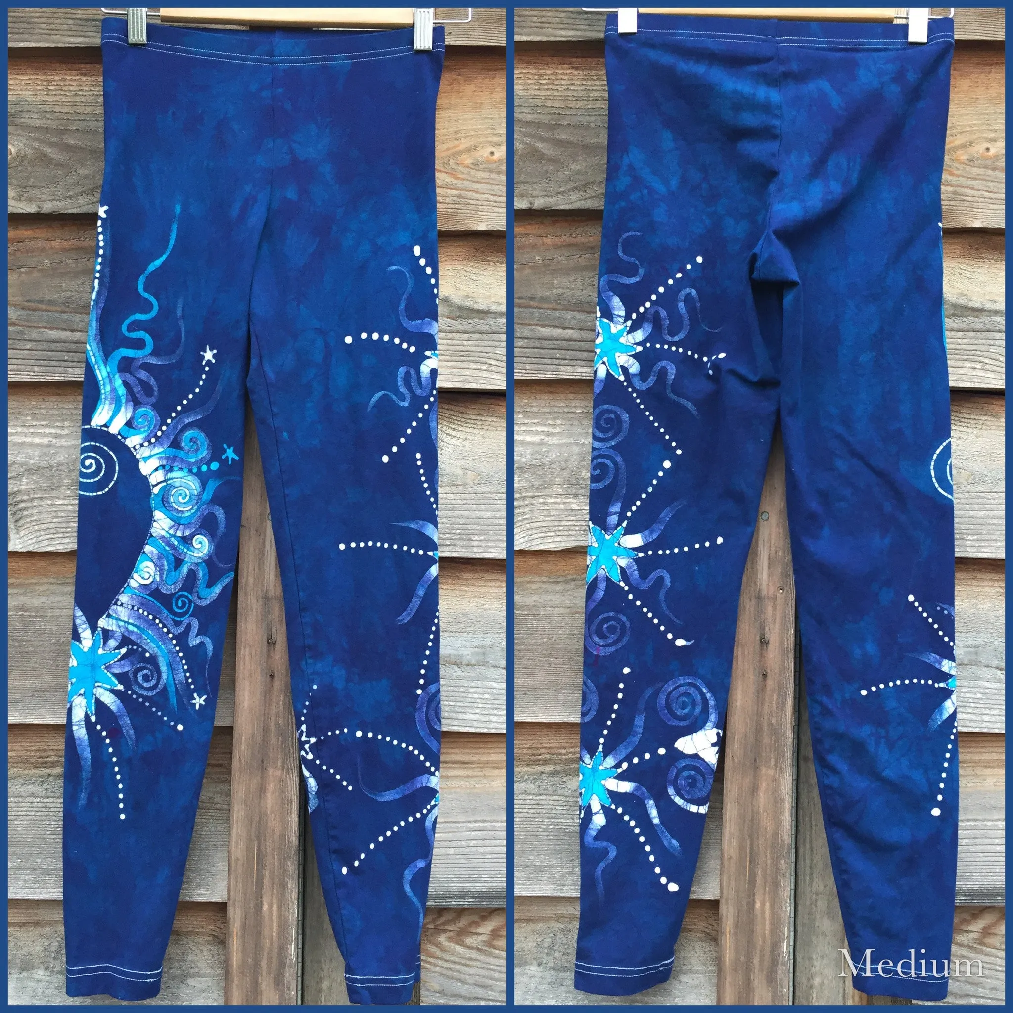 Blue on Blue Star Batik Leggings