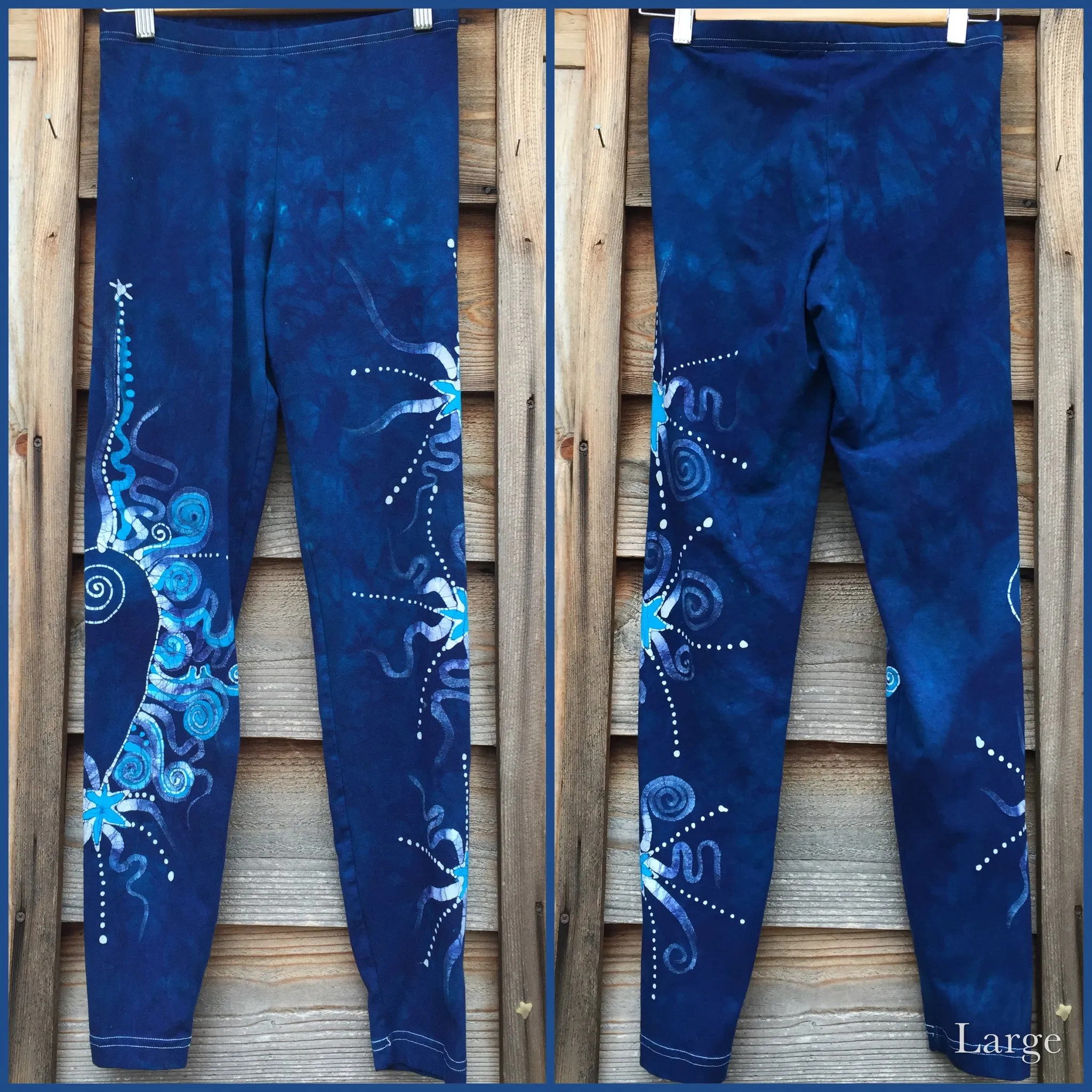 Blue on Blue Star Batik Leggings