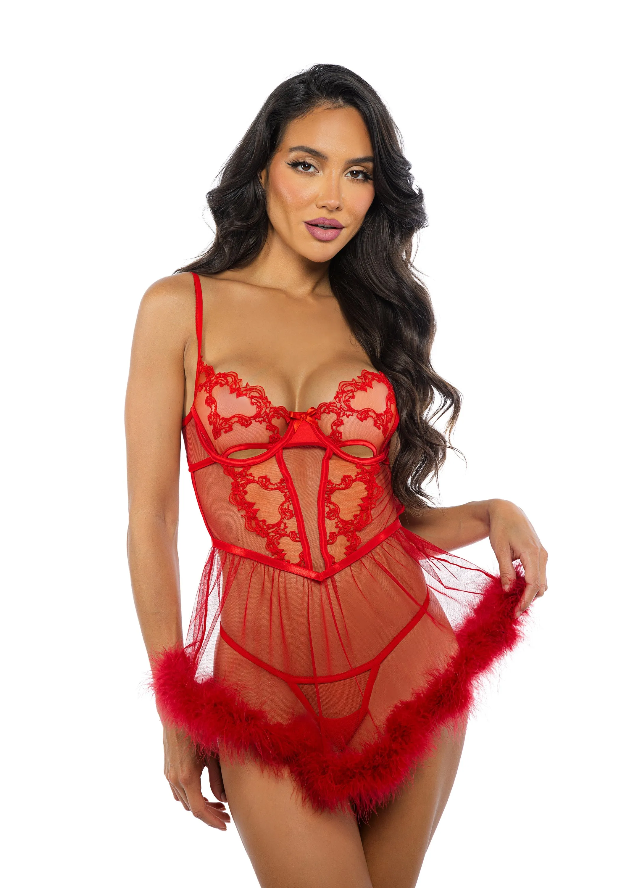 Blue Zone Planet |  Baroque Heart Babydoll 2-Piece Set Lingerie