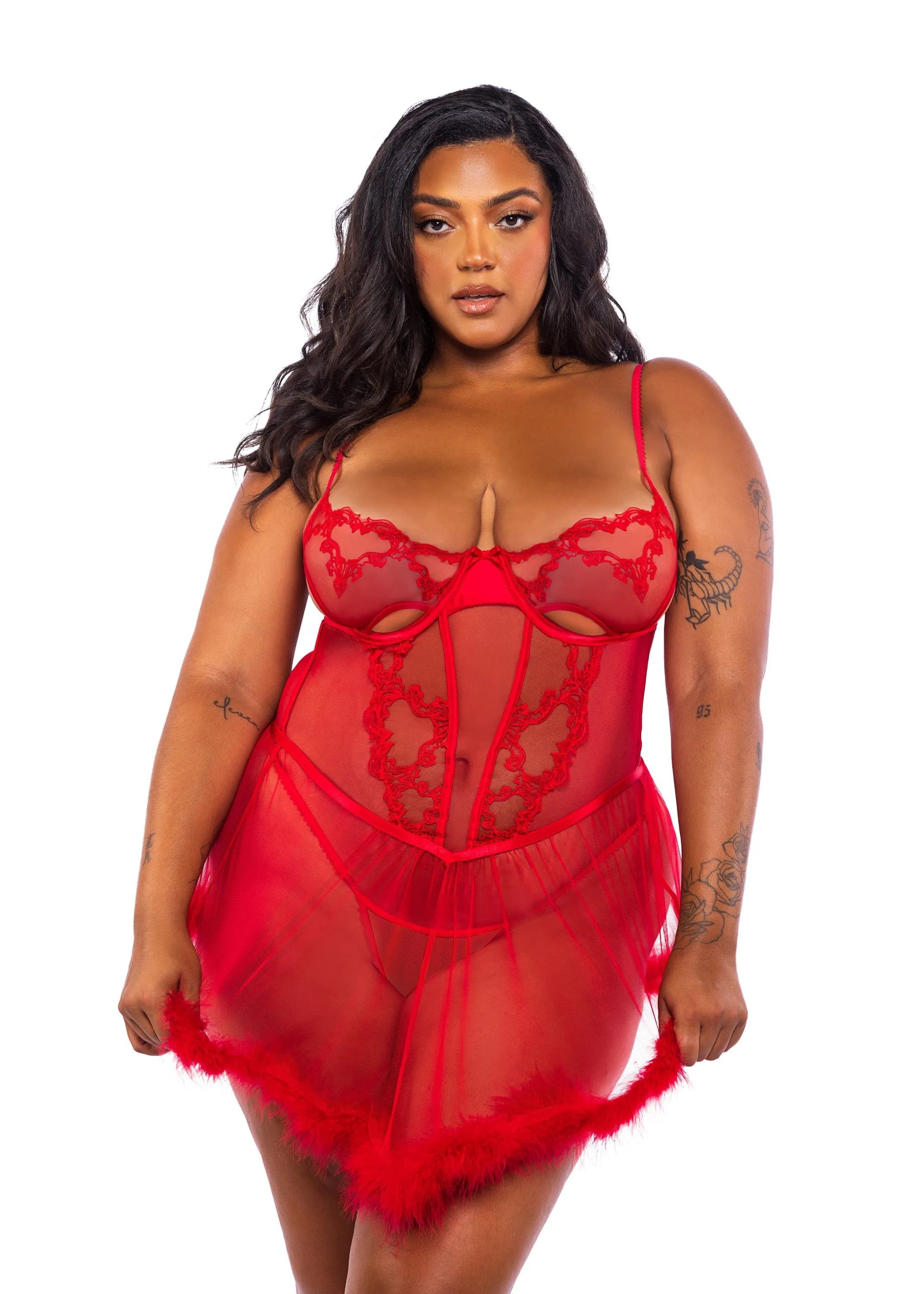 Blue Zone Planet |  Baroque Heart Babydoll 2-Piece Set Lingerie