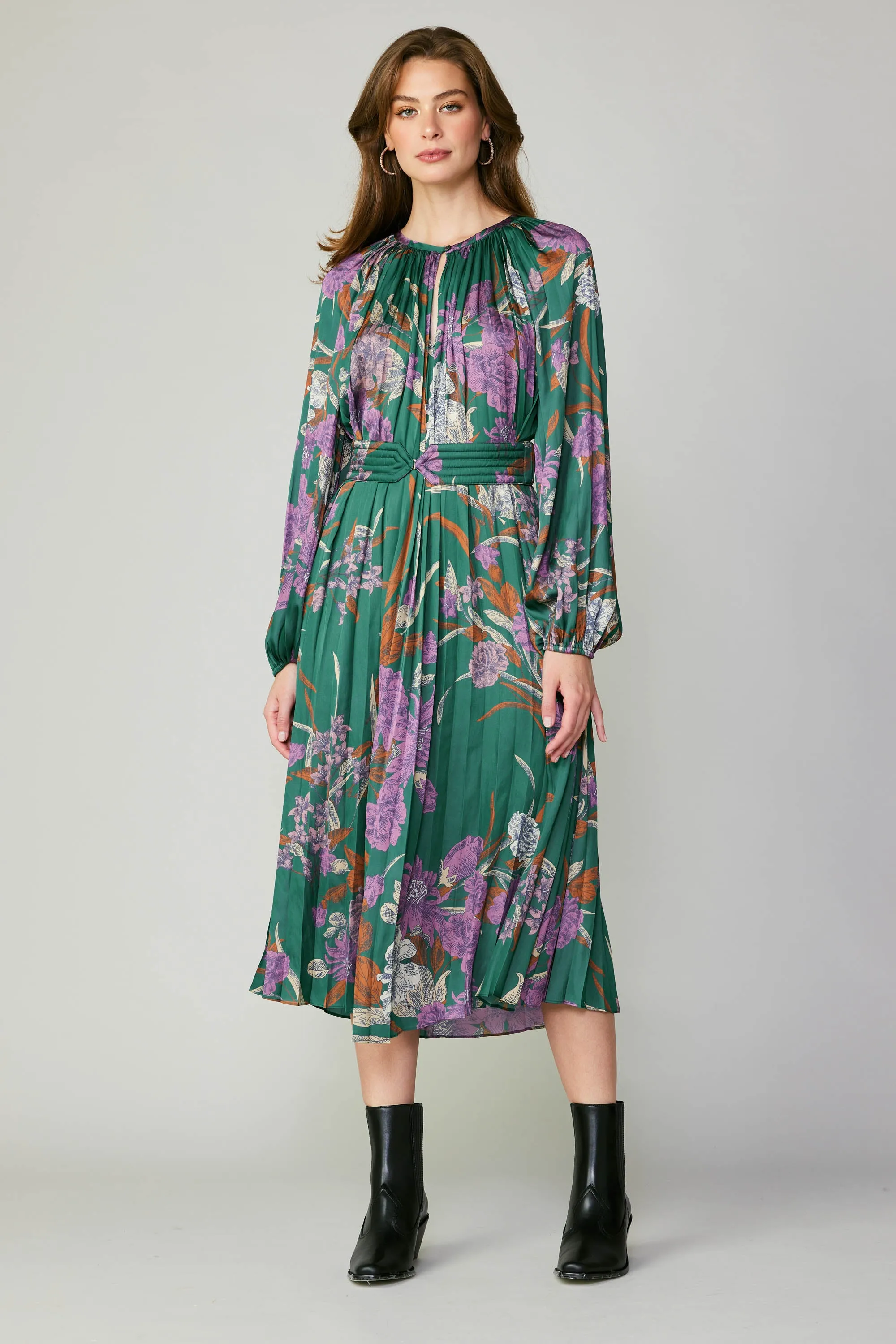 Botanical Belted Midi Dress