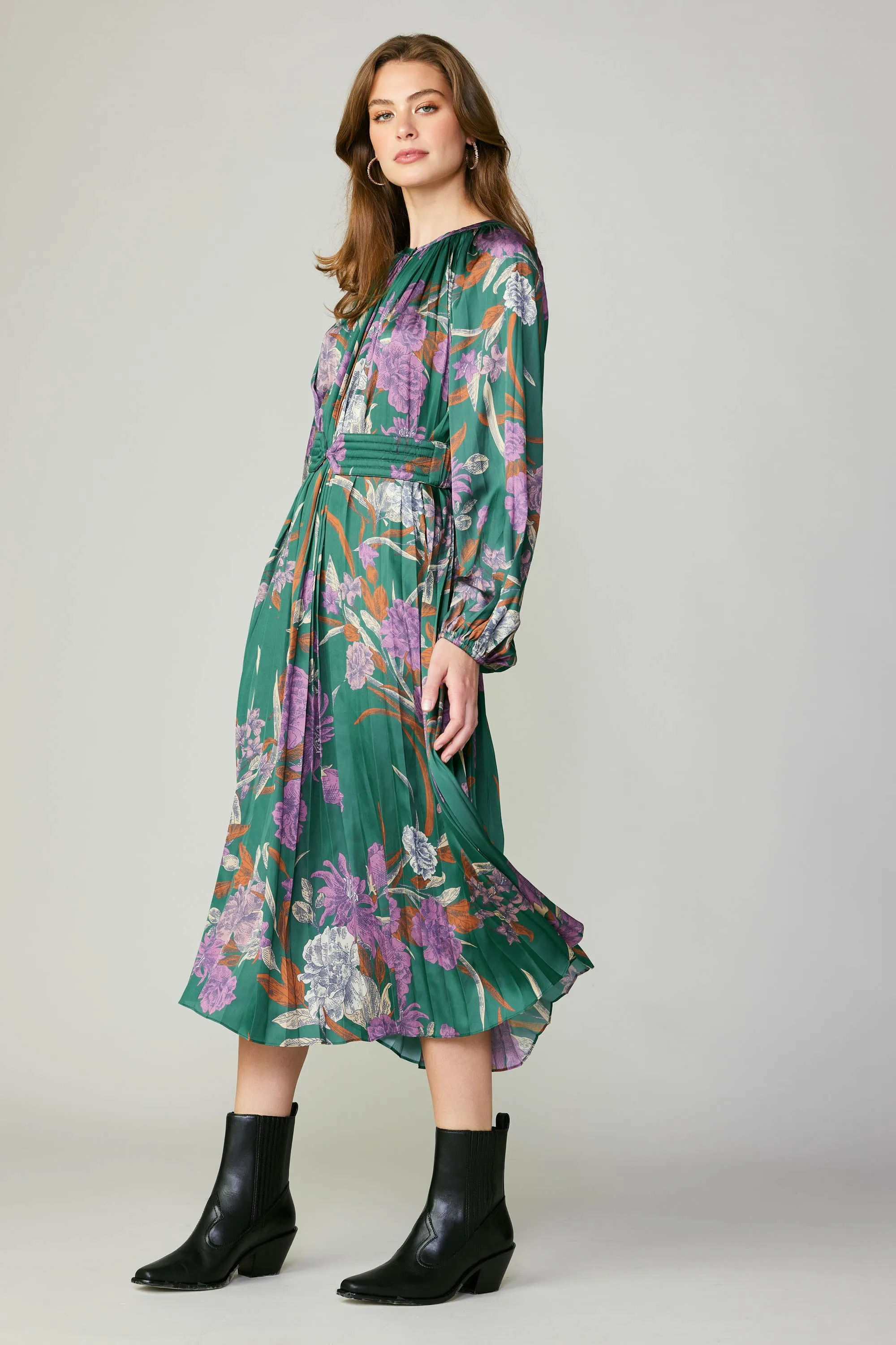 Botanical Belted Midi Dress