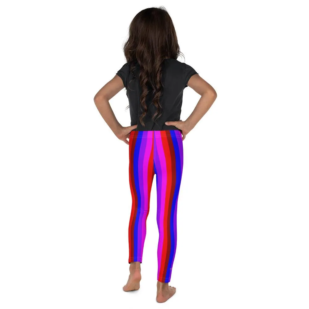 Bright Vertical Rainbow Stripe Print Kid's Leggings Workout Tights- Made in USA/EU