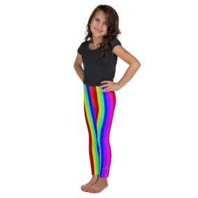 Bright Vertical Rainbow Stripe Print Kid's Leggings Workout Tights- Made in USA/EU