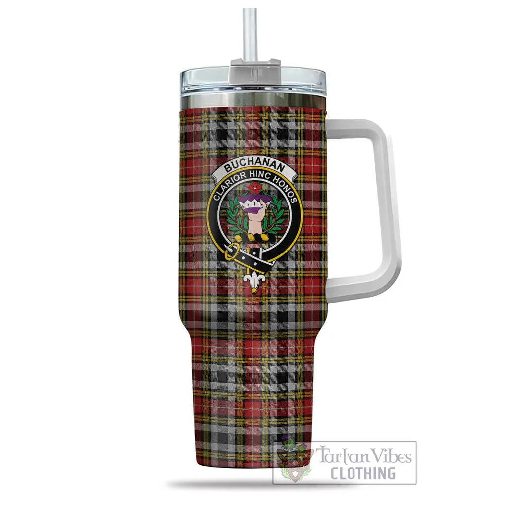 Buchanan Old Dress Tartan and Family Crest Tumbler with Handle