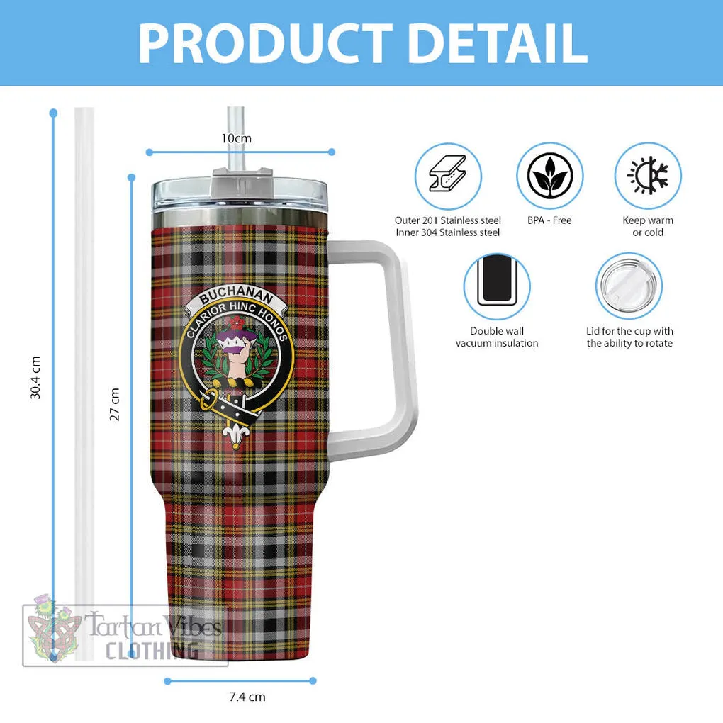 Buchanan Old Dress Tartan and Family Crest Tumbler with Handle