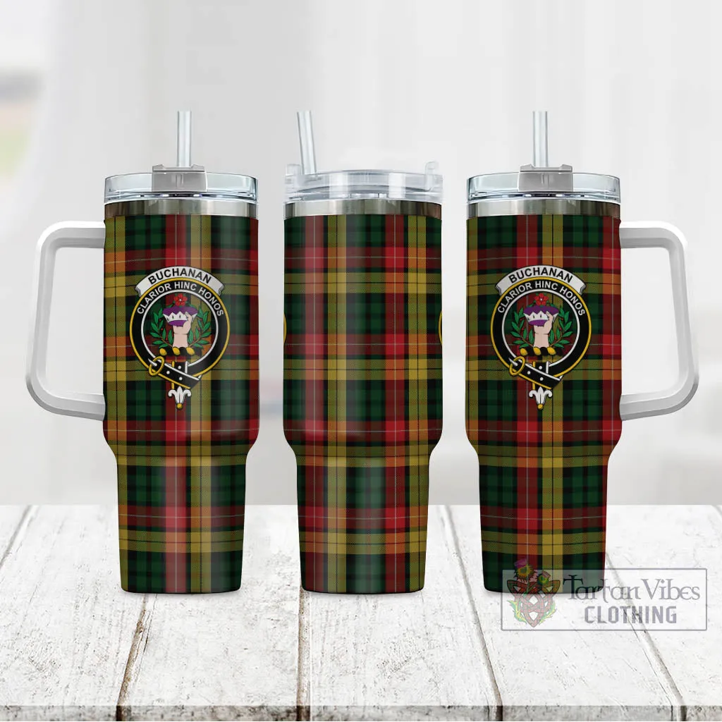 Buchanan Tartan and Family Crest Tumbler with Handle
