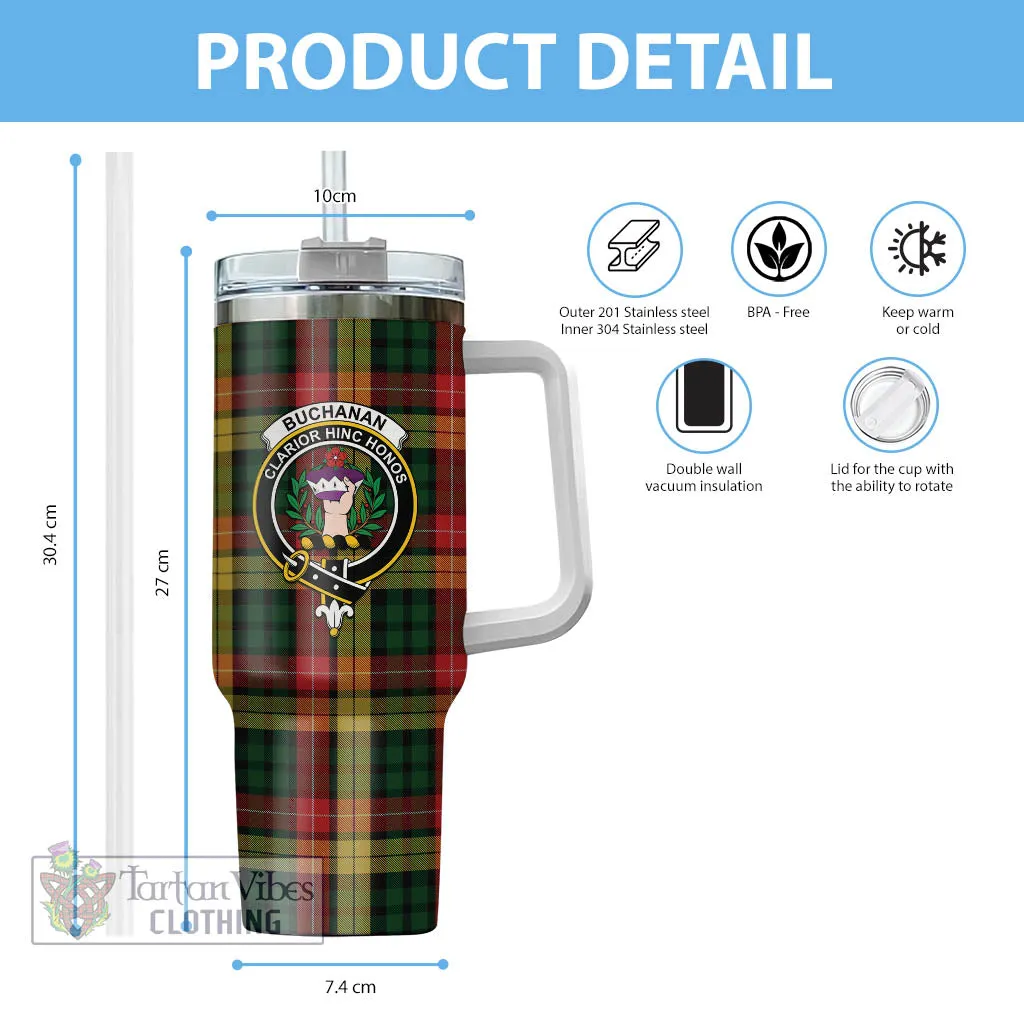 Buchanan Tartan and Family Crest Tumbler with Handle