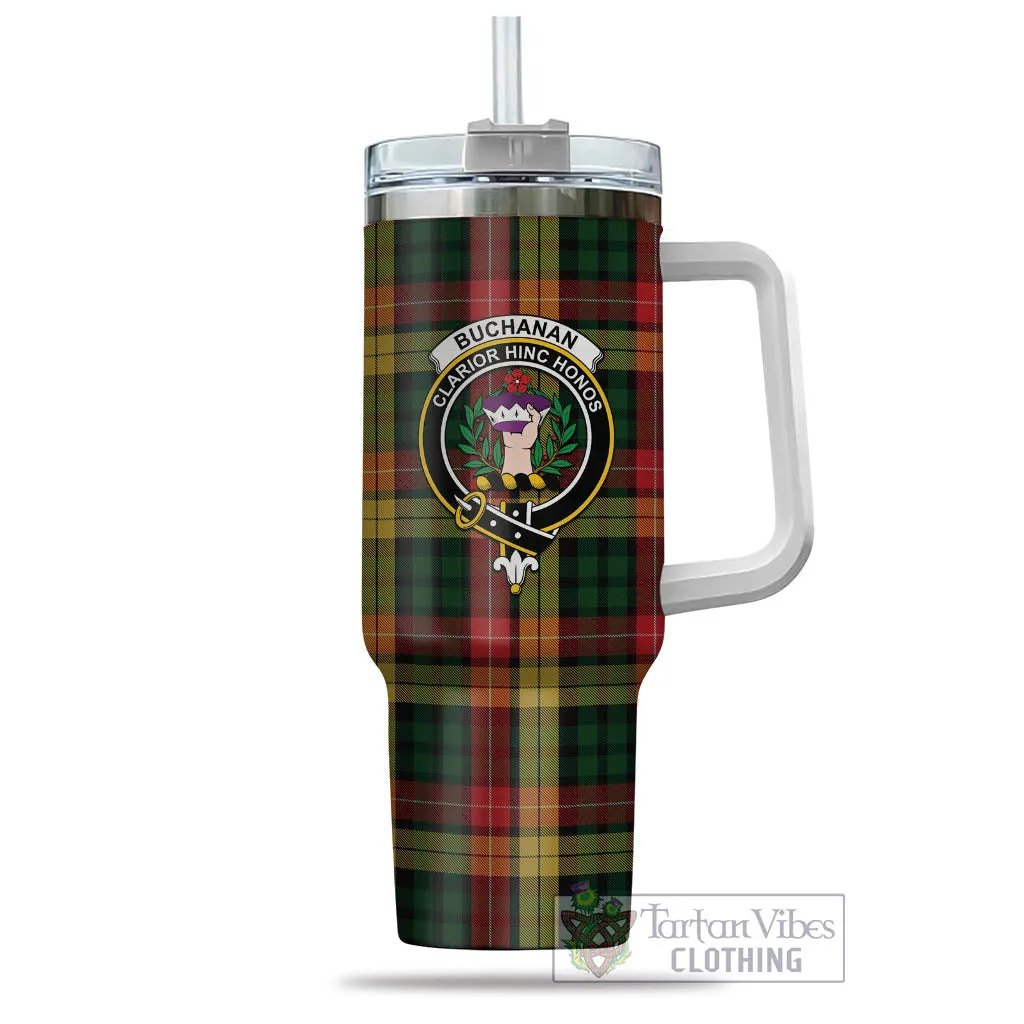 Buchanan Tartan and Family Crest Tumbler with Handle