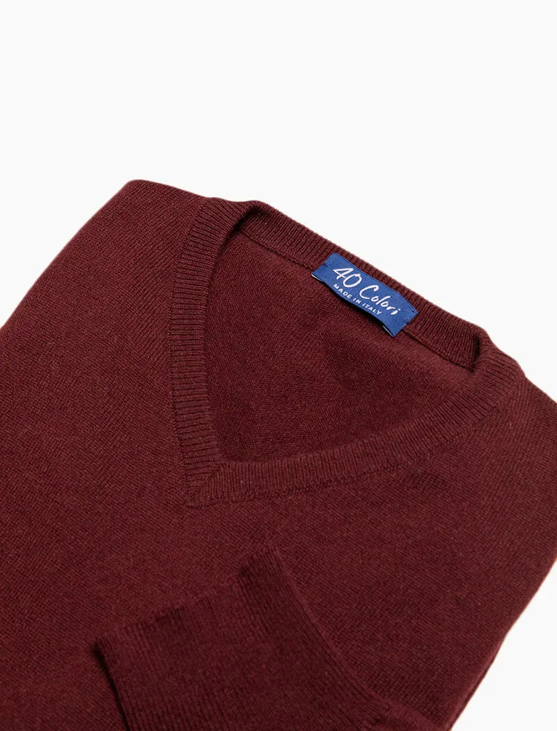 Burgundy V Neck Cashmere Jumper