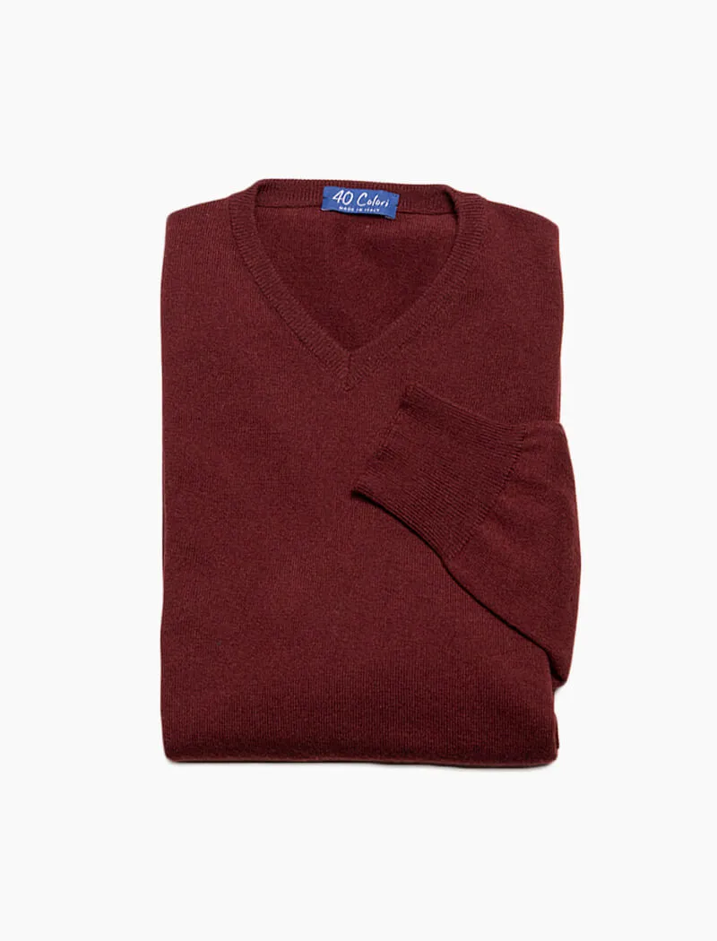 Burgundy V Neck Cashmere Jumper