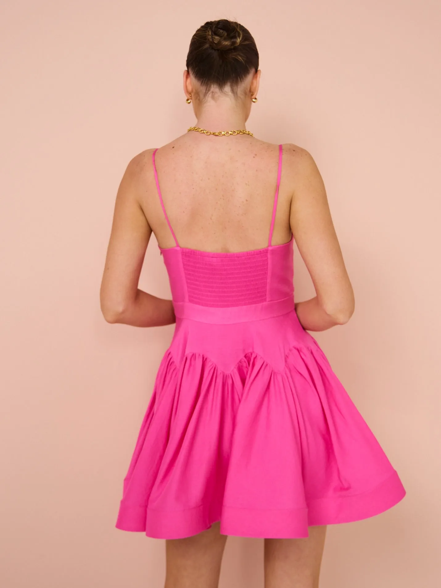 By Johnny Oriana Gather Panel Mini Dress in Deep Pink