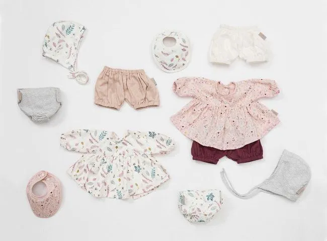 CAM CAM Doll's Clothing Set & Bonnet Pressed Leaves Rose