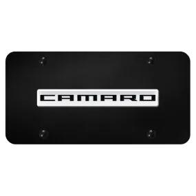 Camaro Script License Plate - Chrome on Black