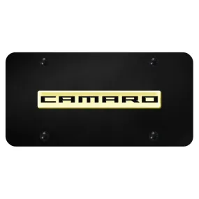 Camaro Script License Plate - Gold on Black