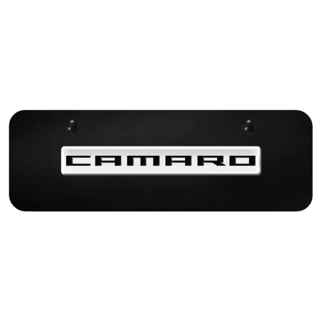 Camaro Script Mini License Plate - Chrome on Black