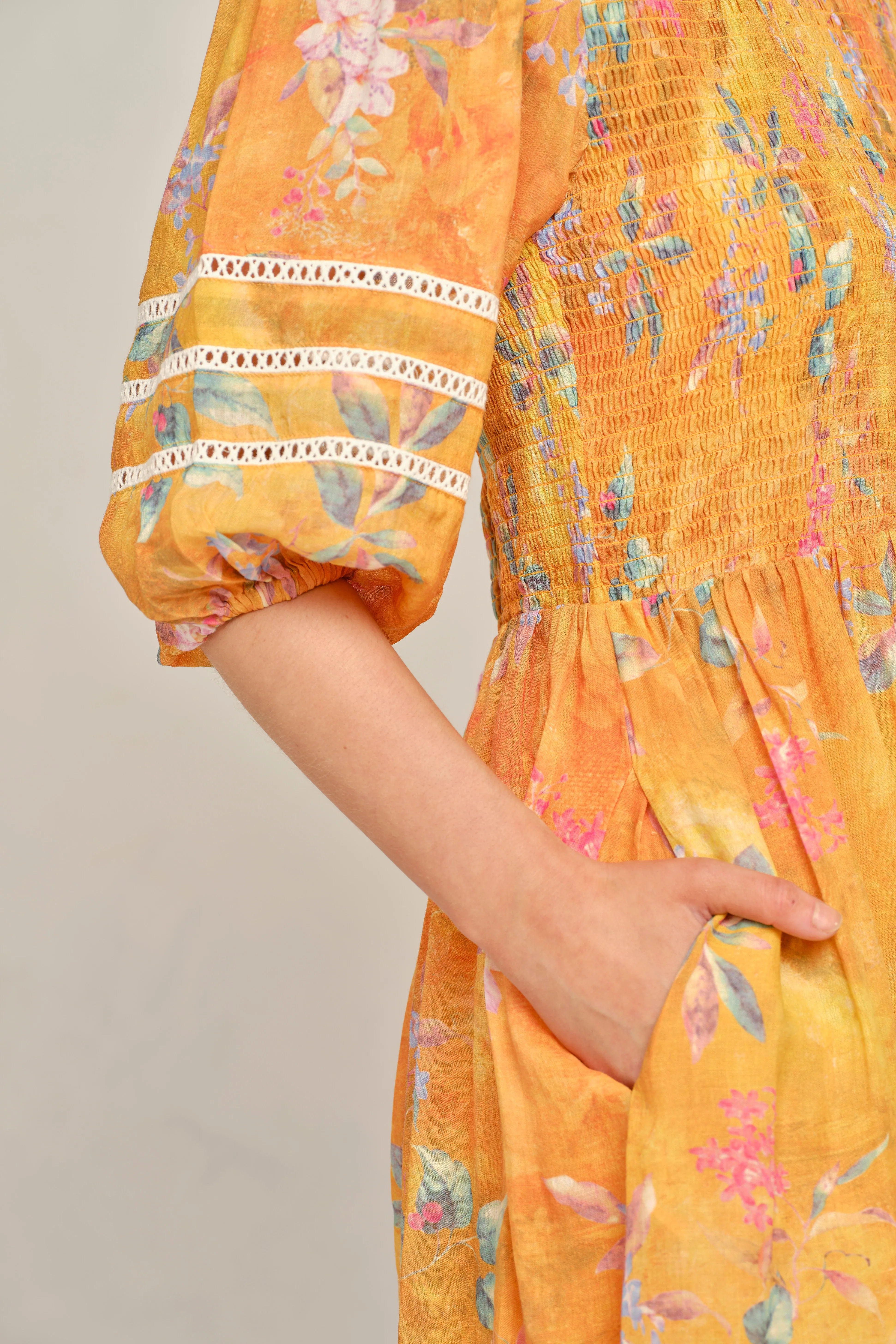 Cameo Ramie Dress in Sunset Delilah Print