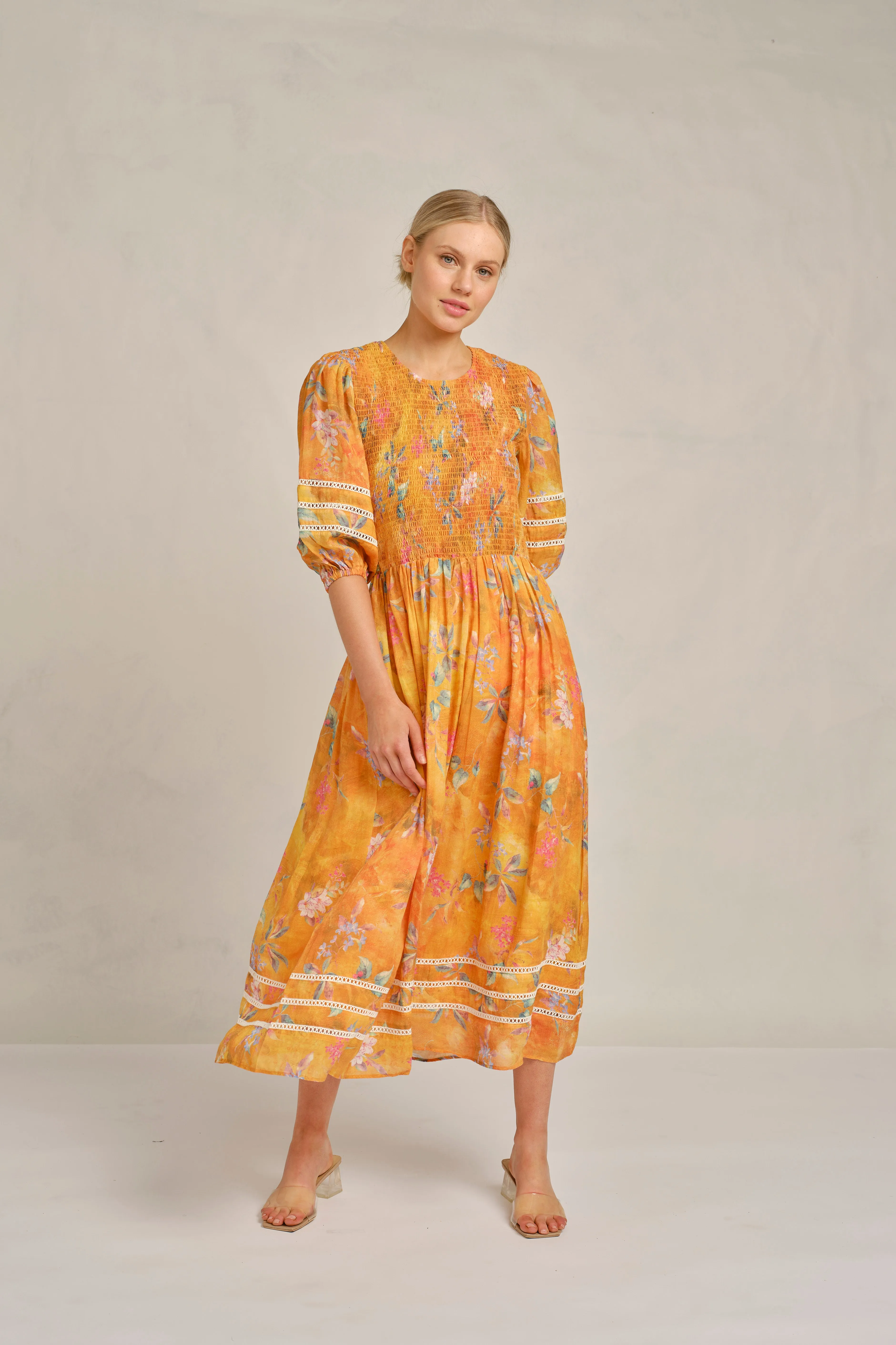 Cameo Ramie Dress in Sunset Delilah Print