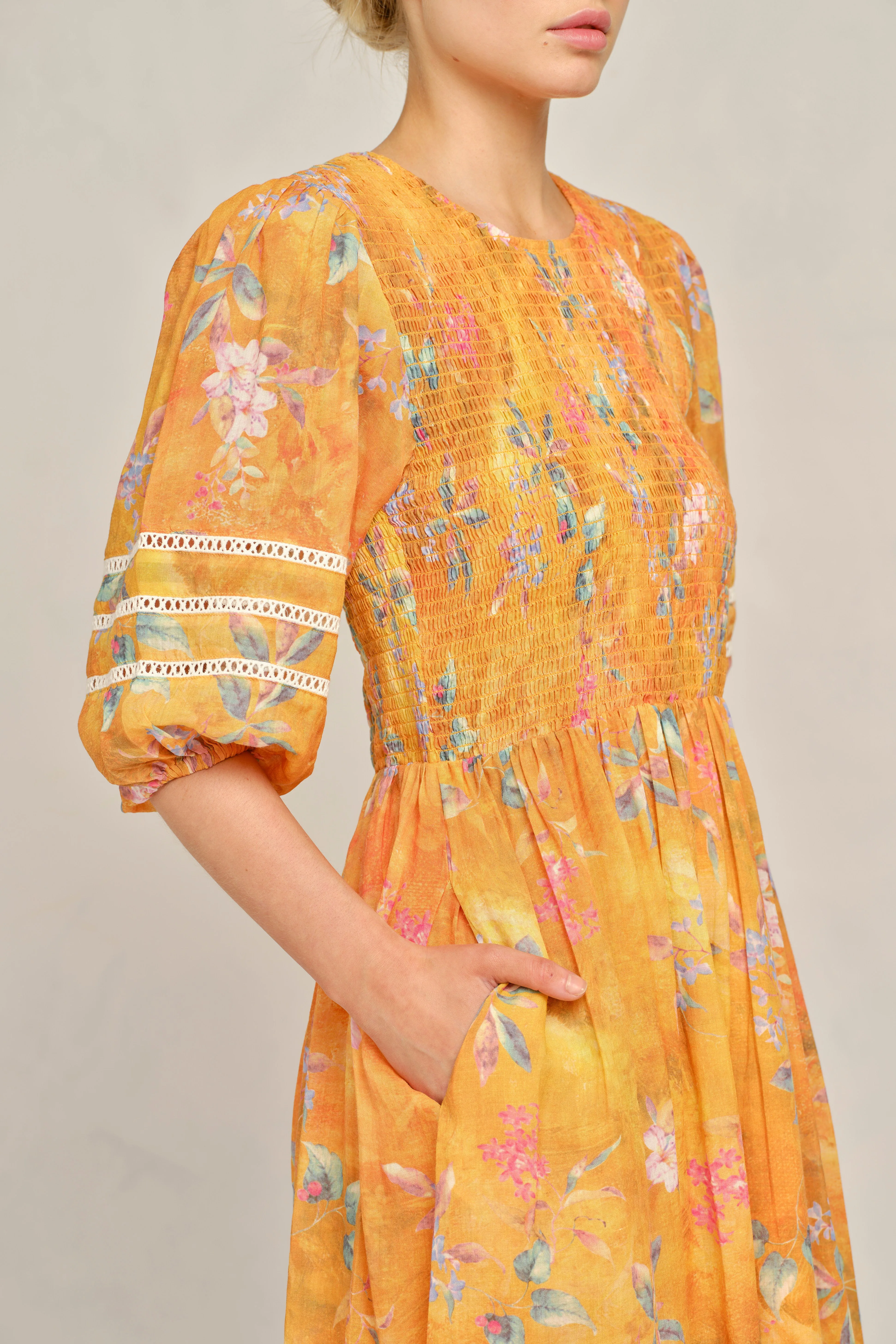 Cameo Ramie Dress in Sunset Delilah Print